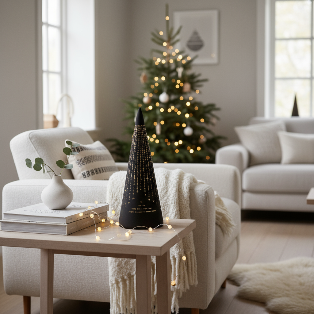 LED-lykt med varmt lys i mørk kjegleform