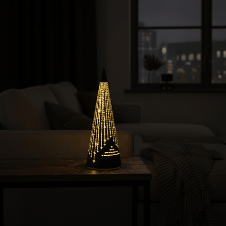 Lyslykt LED "Det lyser..." Sort kjegle 25 cm - Lindas Dekor