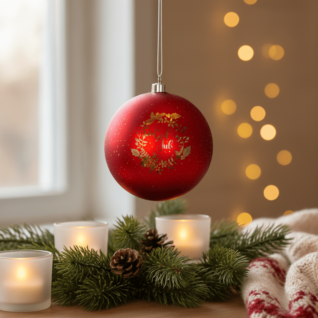 Lyslykt LED rund rød "God Jul" 15 cm - Lindas Dekor