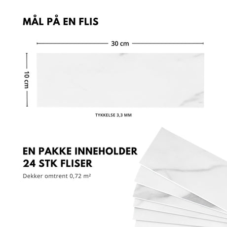 Närbild av Hailey-flisar i vit marmorlook med grå marmorering.