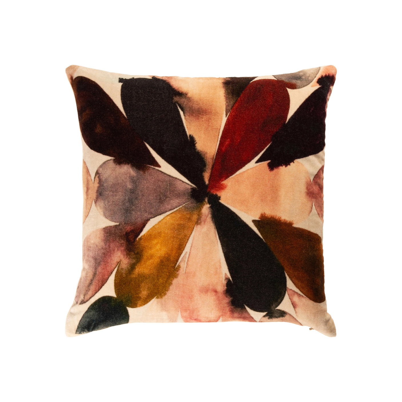 Putetrekk i velur med abstrakt blomsterdesign i varme farger, 45×45 cm