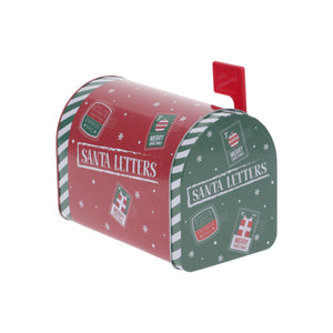 Dekorative metallbokser – julepostkasser i rødt og grønt