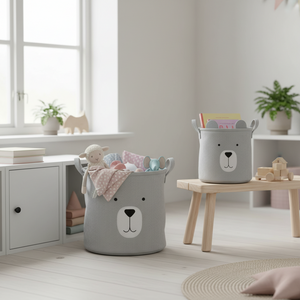 2-pk Stoffkurv med dyremotiv grå