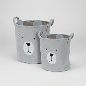 Myke oppbevaringskurver med håndtak og dyreansikt