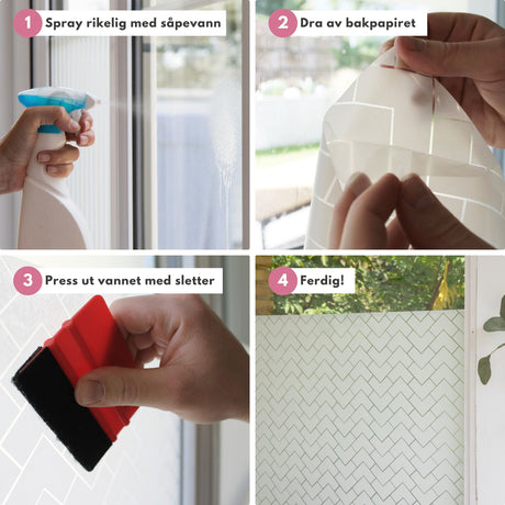 Vindusfolie med fiskebensstruktur montert på kontorglassvegger
