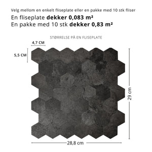 Hexagon mørkegrå betong selvklebende veggfliser