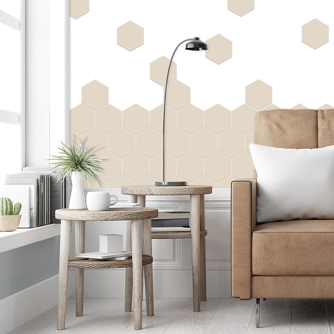 Hexagon beige selvklebende veggflis 20-pk