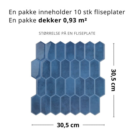 10 - pk Alexandra blå selvklebende veggfliser - Lindas Dekor