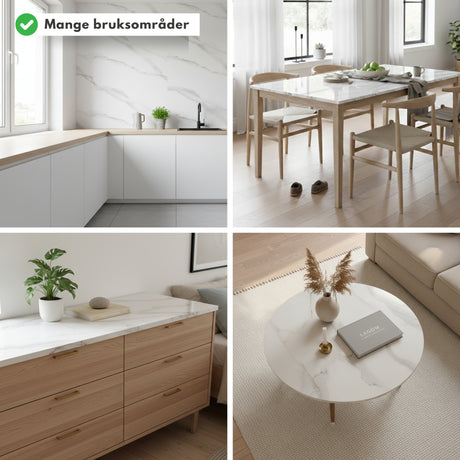 Marmor klassisk hvit selvklebende kontaktplast for mange bruksområder som skjenk, vegg, spisebord, rundt bord