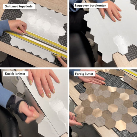 EasyTiles Hexagon mosaikk selvklebende veggfliser kuttes enkelt med tapetkniv for nøyaktig tilpasning på kjøkkenvegg