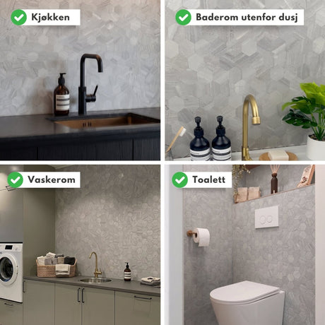 Bruksområder selvklebende fliser kjøkken vaskerom bad toalett