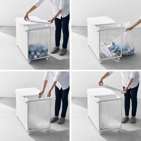 3-delt kildesorteringsstativ med hjul og lokk, hvit