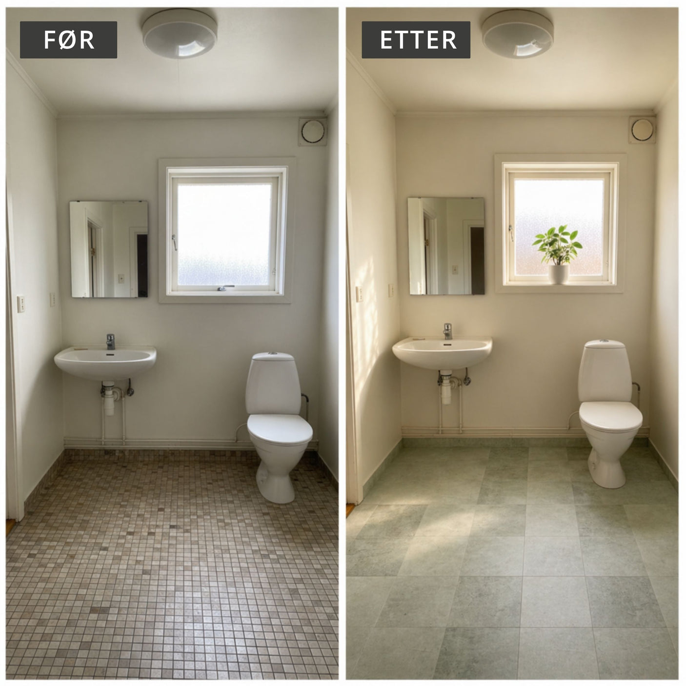 Montering av selvklebende fliser på glatt underlag 