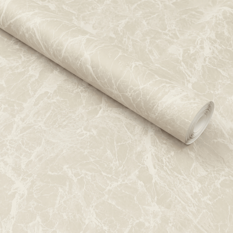Rull med Limestone crema kontaktplast, kremhvitt kalksteinsmønster med myke lyse årer