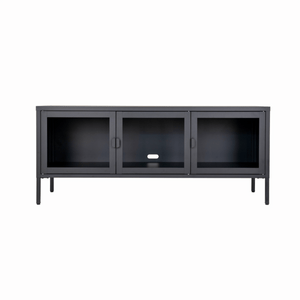 Brisbane TV-benk 3 glassdører sort stål 130x40x55 cm