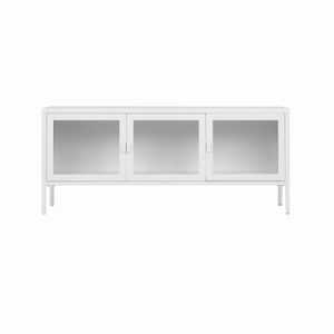 Brisbane TV-benk 3 glassdører hvit stål 130x40x55 cm