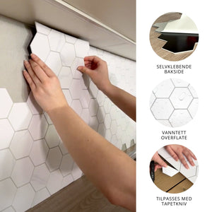 hvite marmor hexagon fliser montering vanntett tapetkniv selvklebende