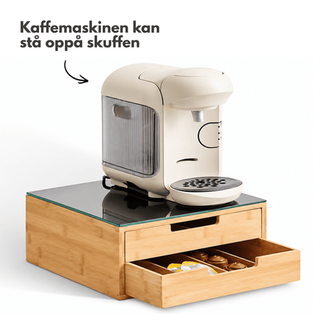 Kaffekapselholder med 2 skuffer i bambus og sort glass - Lindas Dekor Kapselholder