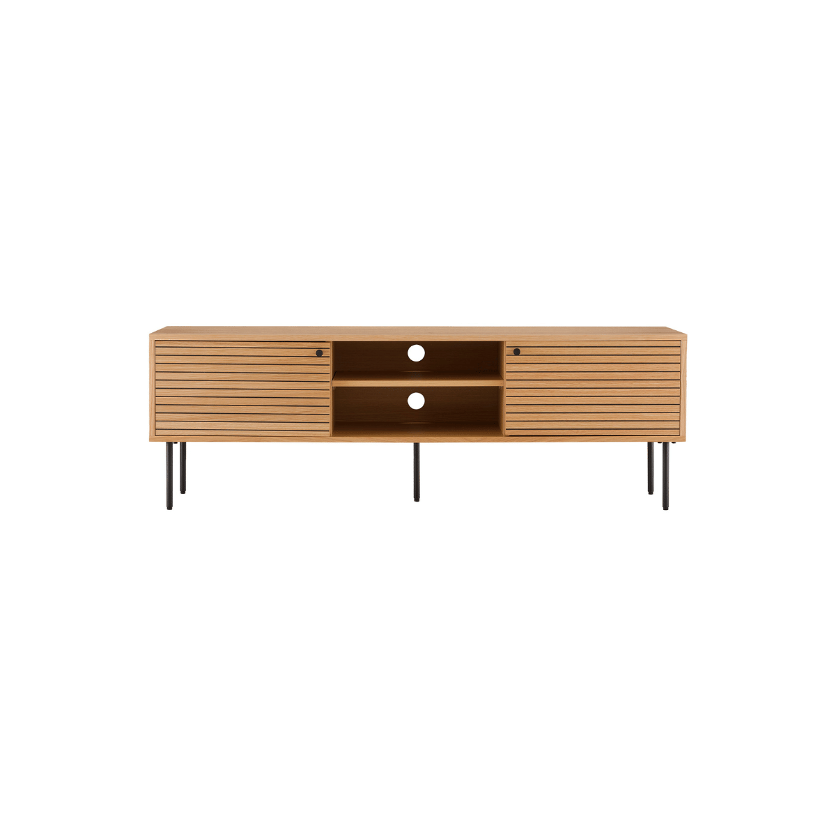 Kyoto TV-benk i eikefiner natur med sorte metallben – 150x40x50 cm fra House Nordic