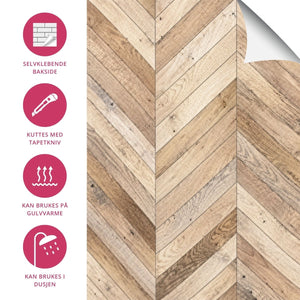8 - pk Wooden Harmony selvklebende fliser lys eik fiskebein 40 x 40 cm - Lindas Dekor