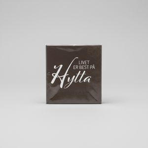 Lunsjservietter i brunsvart med hvit tekst