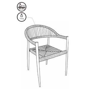 Ferdig montert spisestol i naturfarget rottinglook og sort ramme