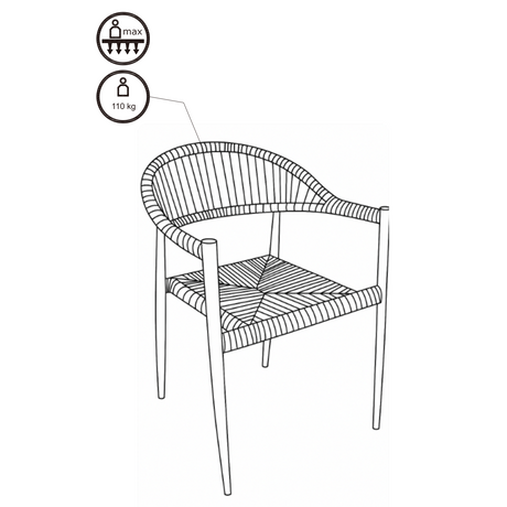 Ferdig montert spisestol i naturfarget rottinglook og sort ramme