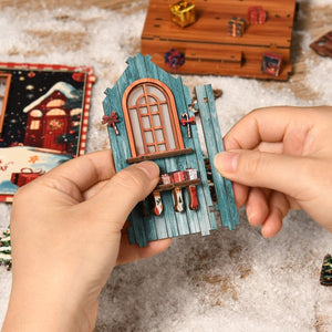 Montering av Mini Snøriket Book Nook med små MDF-deler og juledekorasjoner
