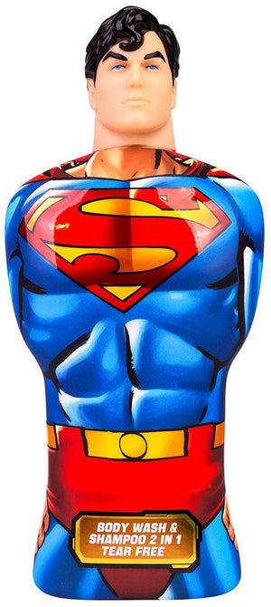 Superman 2 i 1 dusjgelé og sjampo med Ocean-duft i dekorativ flaske utformet som superhelten Superman.