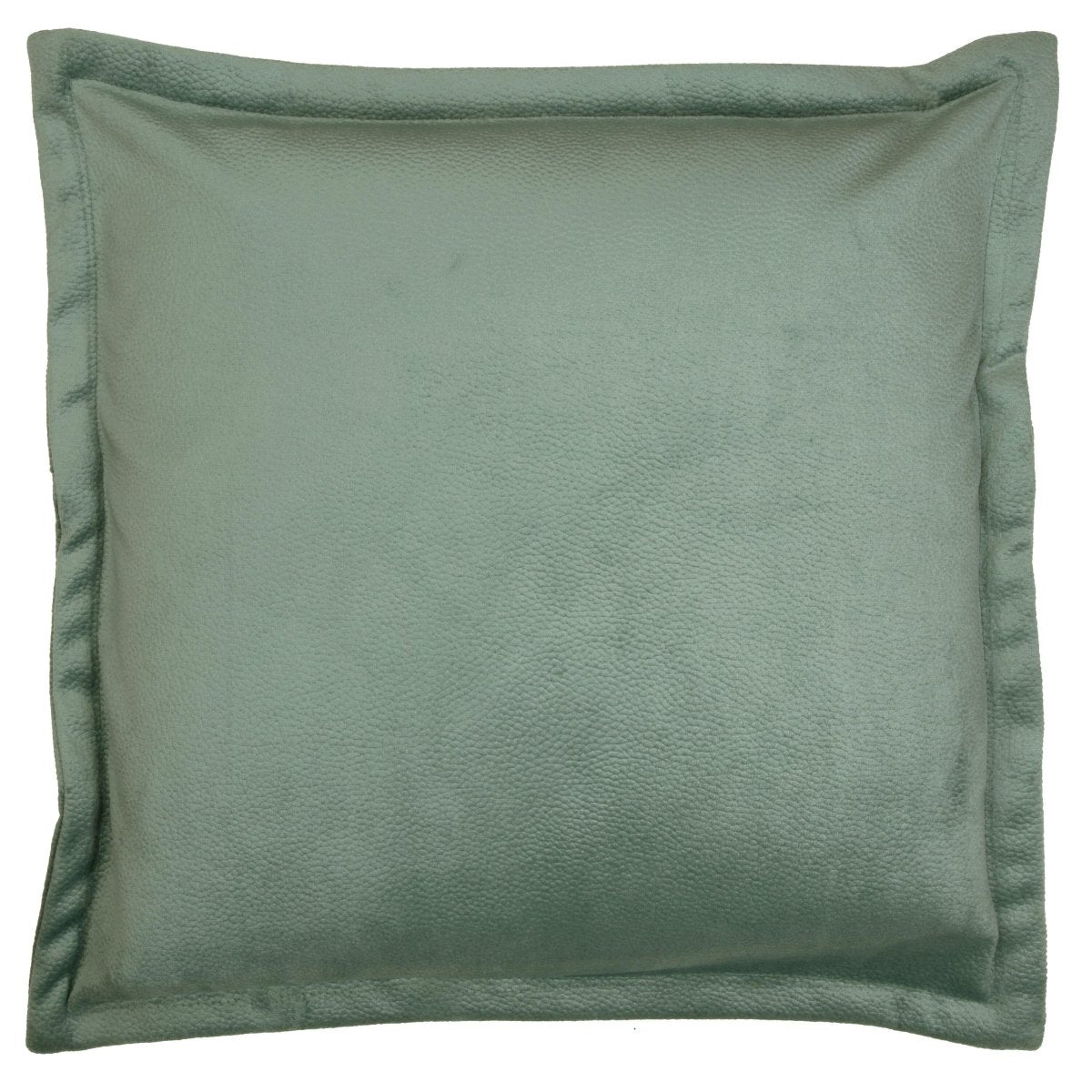 1. Grønt putetrekk i skinnlook 50 x 50 cm med sydd dekorativ kant