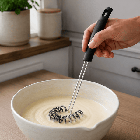En praktisk och genial visp med ergonomisk grepp. 