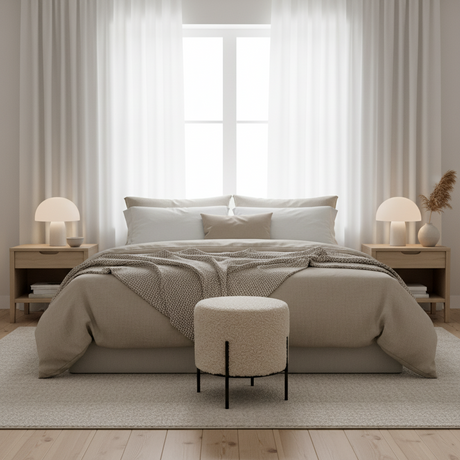 Kompakt puff med sorte metallben til stue eller soverom