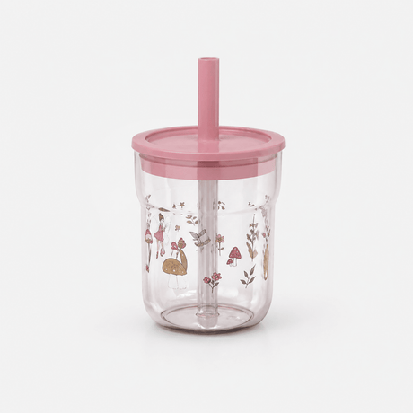 Barneglass med sugerør rosa Mio 250 ml - Lindas Dekor