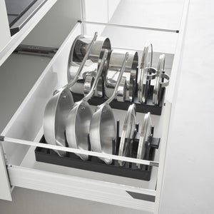 lokkholder til skap, oppbevaring til gryter og lokk, tallerkenstativ kjøkken og justerbar kjøkkenorganizer