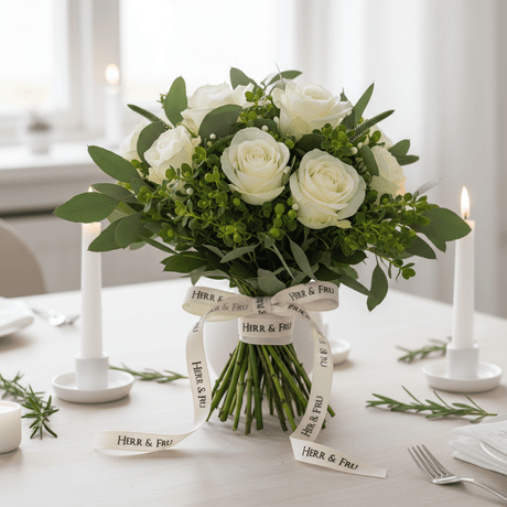 Satinbånd til bryllup, borddekking og personlig gavepynt