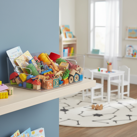 Transparent oppbevaringsboks til bad og kjøkken