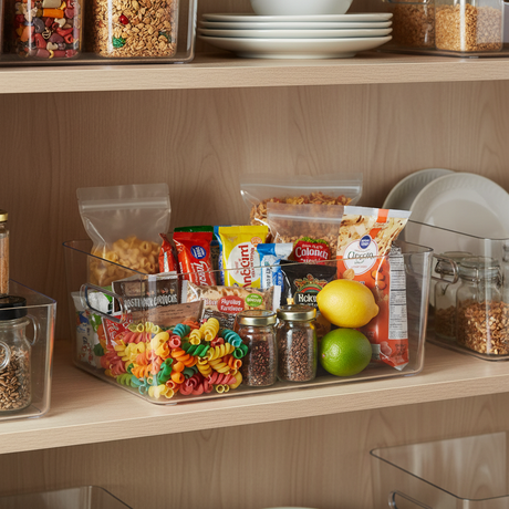 Transparent oppbevaringsboks til kjøkkenorganisering