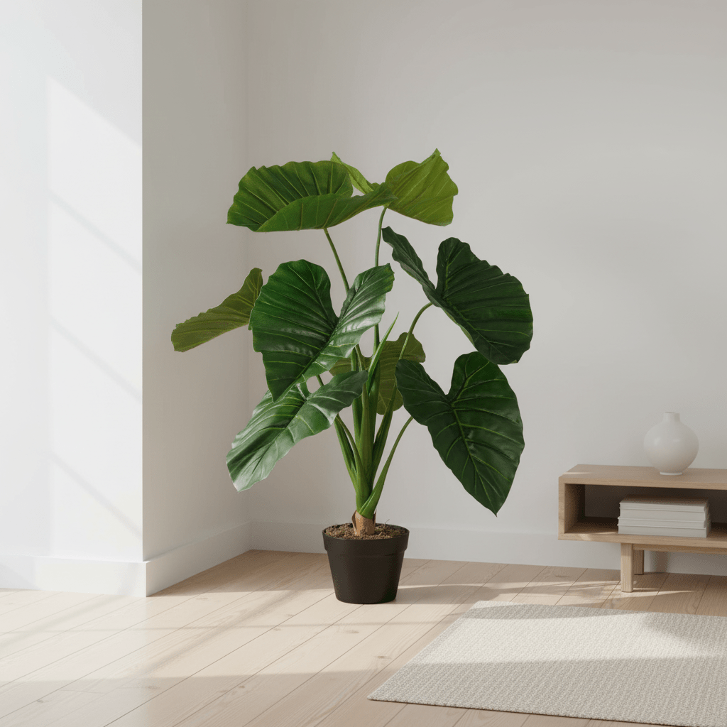 Taro kunstig plante grønn med store blader og potte 90 cm - Lindas Dekor Kunstige planter