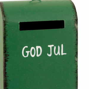 Litet grönt trädpynt med texten God Jul till juletreet