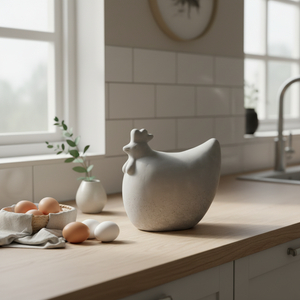 DBKD betonghøne stor 18 cm høy står stødig som hagepynt ved inngangsparti og terrasse.

