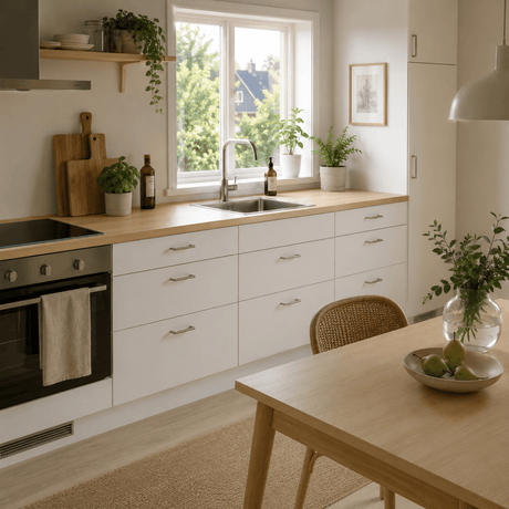 Scandinavian Oak dekorplast brukt på spisebord