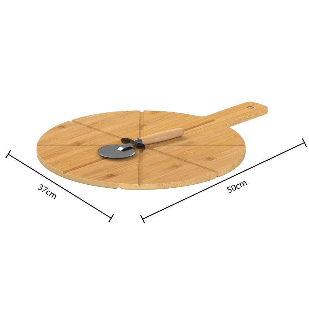 Pizzabrett i bambus med pizzakutter 37 cm – mål og dimensjoner