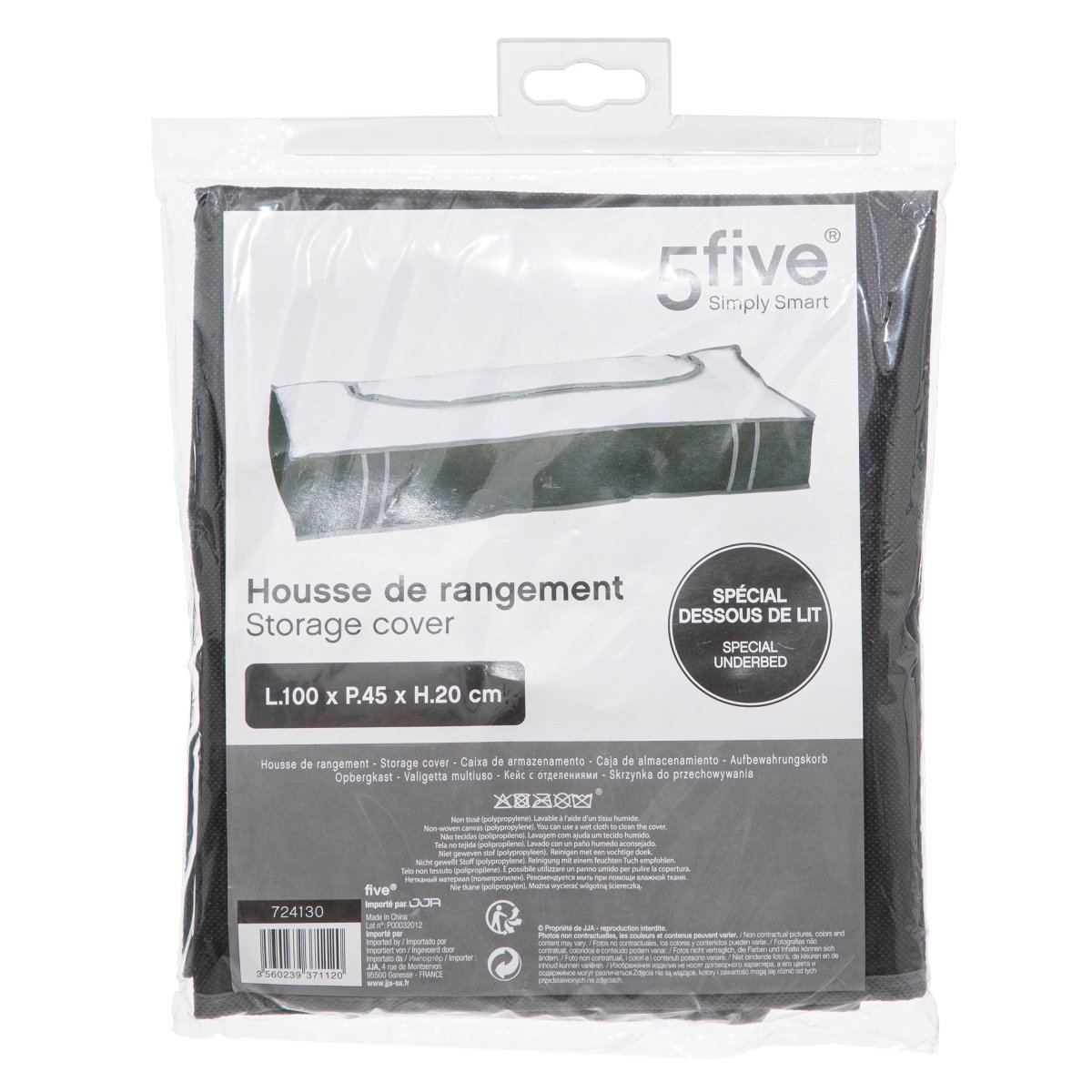 Svart oppbevaringspose under seng fra 5Five Simply Smart i original emballasje.