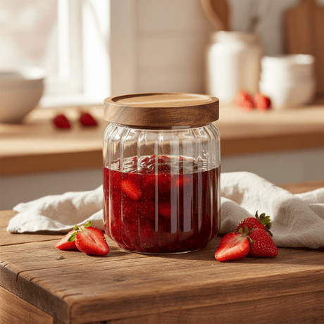 Glasskrukke med akasielokk 500 ml - Lindas Dekor Glasskrukke