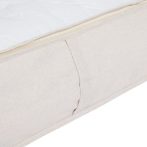 Beige oppbevaringsboks med transparent toppvindu for enkel oversikt over innholdet.
