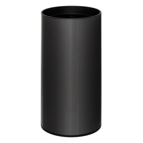 Sort sensorbøtte på 40 liter, vist fra siden, med sylinderformet design i rustfrit stål.