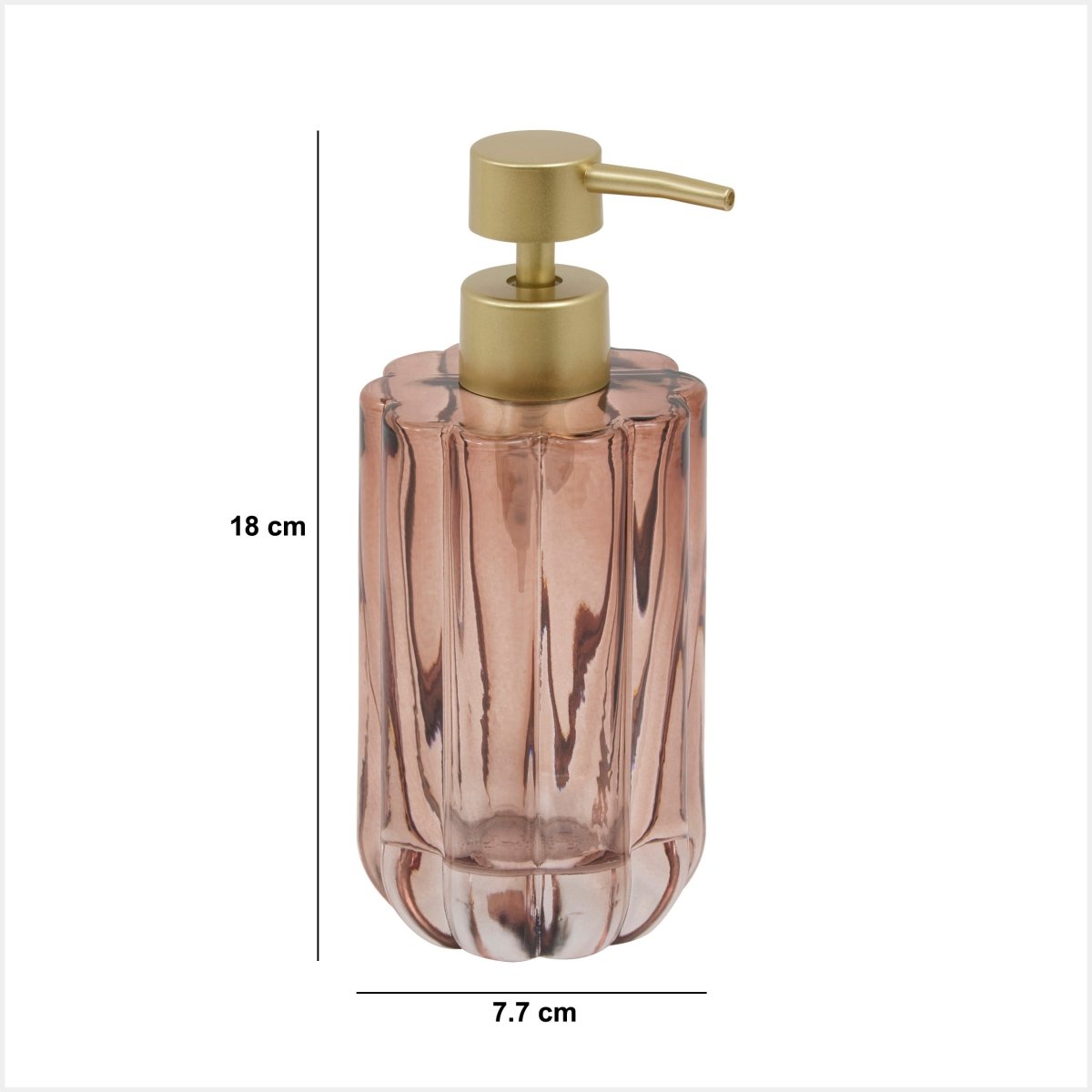 Såpedispenser i ravglass 300 ml – mål og dimensjoner
