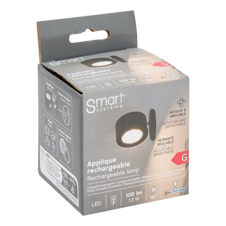 Oppladbar magnetisk LED-vegglampe sort 8 cm – emballasje 1