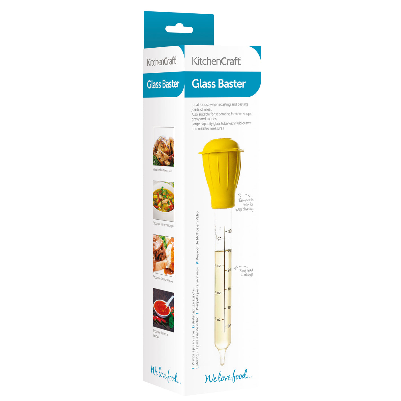Stekepipette i glass lagt på kjøkkenbenken