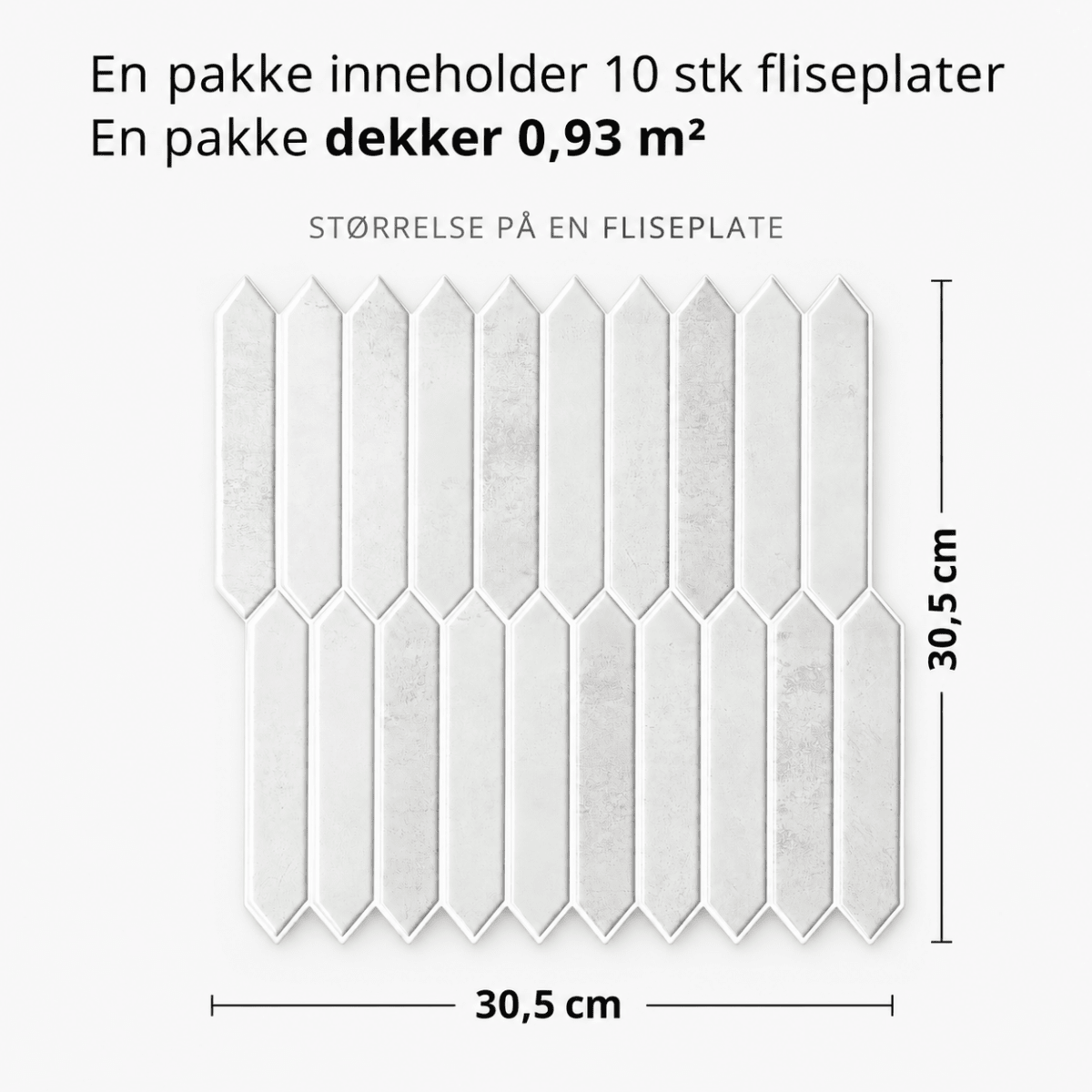 Målillustrasjon av Hedda grå selvklebende veggfliser 30,5 x 30,5 cm